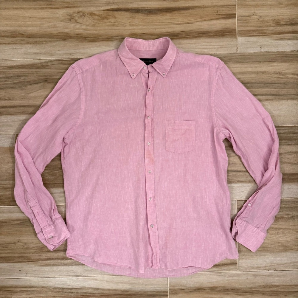 Massimo Dutti Mens Pink 100% Linen Long Sleeve Button Down Shirt XL Portugal